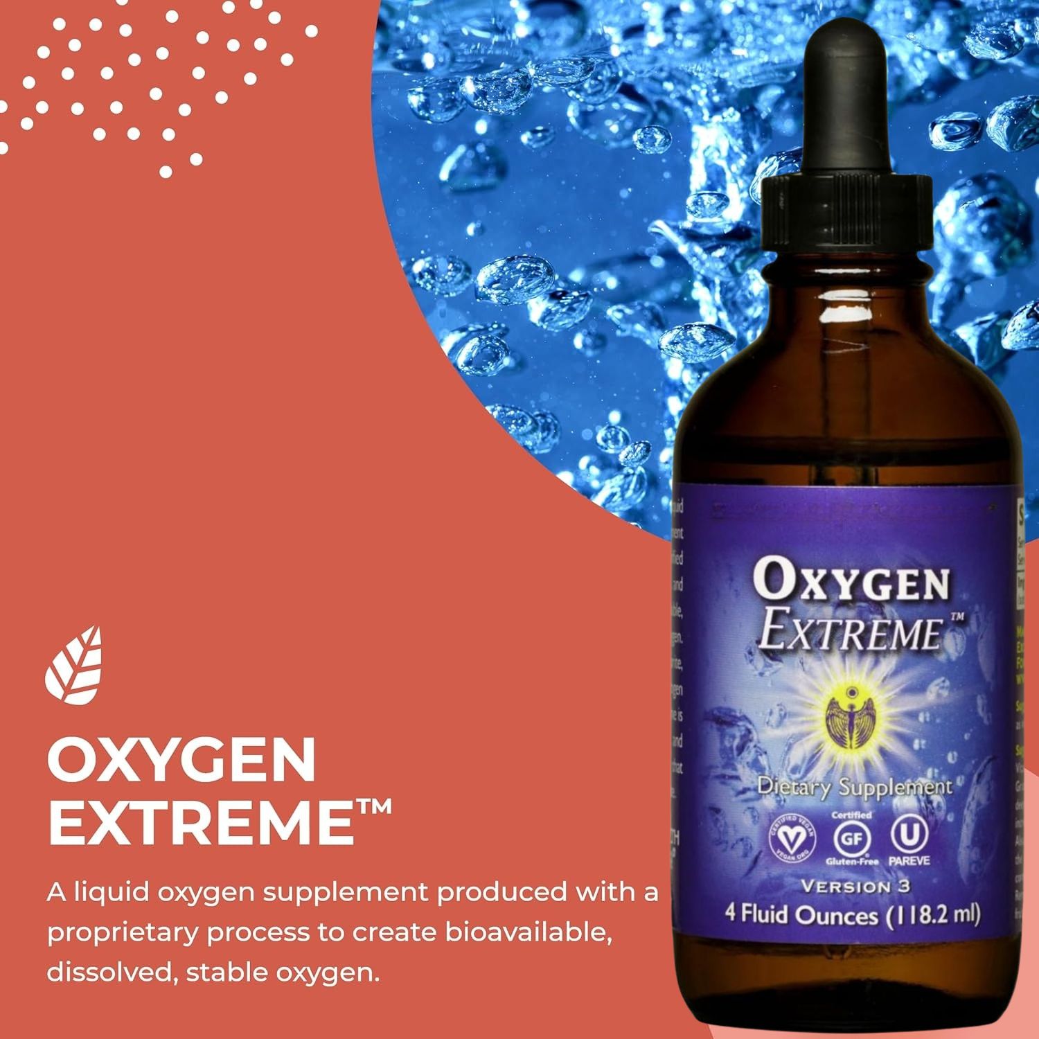 Energize Oxygen — best cellfood liquid concentrate, 118.2ml amber dropper bottle with blue water splash background